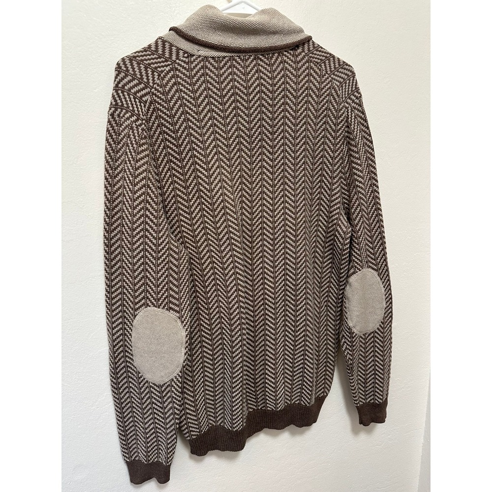 Tasse Elba Mens Sweater Cotton Herringbone Elbow Patch Brown Beige, Medium - Picture 6 of 6